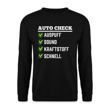 Verbrenner AUTO CHEKLISTE LUSTIG - Unisex Pullover - Schwarz - Vorne - Alina (178cm) & Michal (187cm)