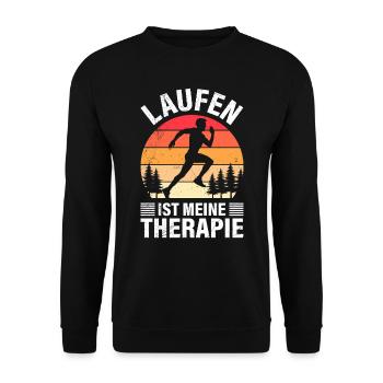 LAUFEN IST MEINE THERAPIE Läufer Lustiges - Unisex Pullover - Schwarz - Vorne - Alina (178cm) & Michal (187cm)
