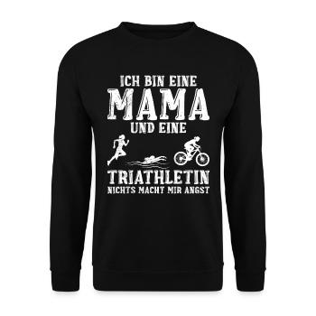 Mütter MAMA UND TRIATHLETIN KEINE ANGST Lustig - Unisex Pullover - Schwarz - Vorne - Alina (178cm) & Michal (187cm)