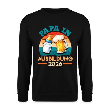 Werdender Vater PAPA IN AUSBILDUNG 2026 - Unisex Pullover - Schwarz - Vorne - Alina (178cm) & Michal (187cm)