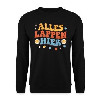 Malle ALLES LAPPEN HIER Retro Lustig - Unisex Pullover - Schwarz - Vorne - Alina (178cm) & Michal (187cm)