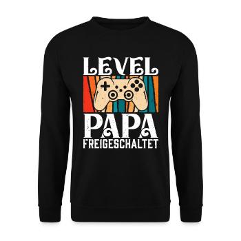 Zocker Papa LEVEL PAPA FREIGESCHALTET Retro Lustig - Unisex Pullover - Schwarz - Vorne - Alina (178cm) & Michal (187cm)