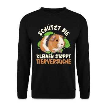 Tierwohl SCHÜTZE DIE KLEINEN STOPPT TIERVERSUCHE - Unisex Pullover - Schwarz - Vorne - Alina (178cm) & Michal (187cm)