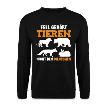 Tierschutz FELL GEHÖRT ZU TIEREN NICHT MENSCHEN - Unisex Pullover - Schwarz - Vorne - Alina (178cm) & Michal (187cm)