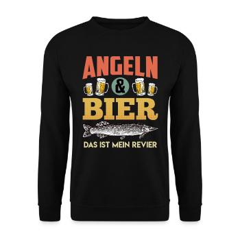 ANGELN UND BIER DAS IST MEIN REVIER Lustiges - Unisex Pullover - Schwarz - Vorne - Alina (178cm) & Michal (187cm)