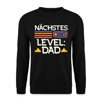 Bald Papa NÄCHSTES LEVEL DAD LUSTIG - Unisex Pullover - Schwarz - Vorne - Alina (178cm) & Michal (187cm)