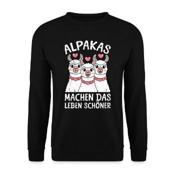 Alpaka ALPAKAS MACHEN DAS LEBEN SCHÖNER Lustiges - Unisex Pullover - Schwarz - Vorne - Alina (178cm) & Michal (187cm)