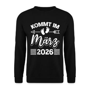 Werdende Mutter KOMMT IM MÄRZ 2026 Lustig - Unisex Pullover - Schwarz - Vorne - Alina (178cm) & Michal (187cm)