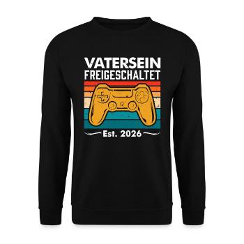 Werdender Papa VATERSEIN FREIGESCHALTET 2026 - Unisex Pullover - Schwarz - Vorne - Alina (178cm) & Michal (187cm)