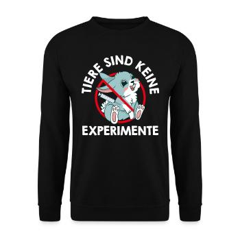 Tierwohl TIERE SIND KEINE EXPERIMENTE LUSTIG - Unisex Pullover - Schwarz - Vorne - Alina (178cm) & Michal (187cm)