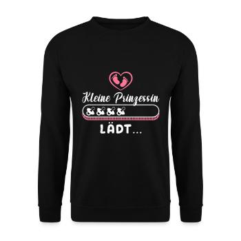 Schwangerschaft KLEINE PRINZESSIN LÄDT Lustiges - Unisex Pullover - Schwarz - Vorne - Alina (178cm) & Michal (187cm)