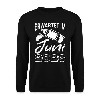 Werdende Mutter ERWARTET IM JUNI 2026 Lustig - Unisex Pullover - Schwarz - Vorne - Alina (178cm) & Michal (187cm)