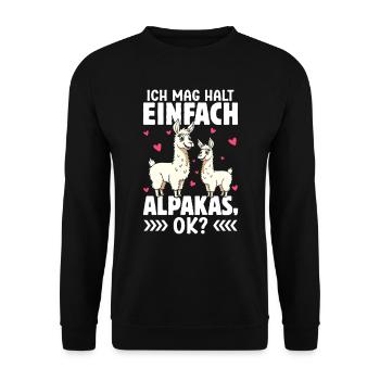 Alpaka Fan ICH MAG HALT EINFACH ALPAKAS Lustig - Unisex Pullover - Schwarz - Vorne - Alina (178cm) & Michal (187cm)