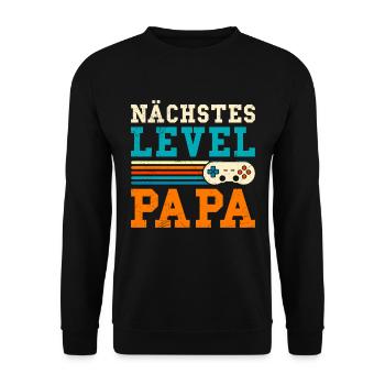 Gamer Papa NÄCHSTES LEVEL PAPA Lustiges - Unisex Pullover - Schwarz - Vorne - Alina (178cm) & Michal (187cm)