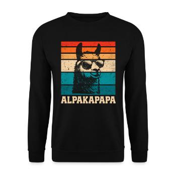 Werdender Vater ALPAKAPAPA Retro Lustig - Unisex Pullover - Schwarz - Vorne - Alina (178cm) & Michal (187cm)