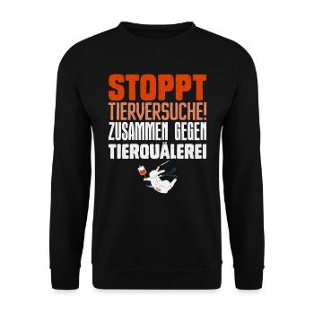 Tierschutz STOPPT TIERVERSUCHE ZUSAMMEN GEGEN - Unisex Pullover - Schwarz - Vorne - Alina (178cm) & Michal (187cm)