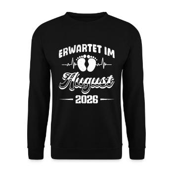 Werdende Mutter ERWARTET IM AUGUST 2026 Lustig - Unisex Pullover - Schwarz - Vorne - Alina (178cm) & Michal (187cm)