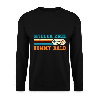 Gamer Papa SPIELER ZWEI KOMMT BALD Lustiges - Unisex Pullover - Schwarz - Vorne - Alina (178cm) & Michal (187cm)