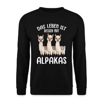 Alpaka DAS LEBEN IST BETTER MIT ALPAKAS Lustiges - Unisex Pullover - Schwarz - Vorne - Alina (178cm) & Michal (187cm)