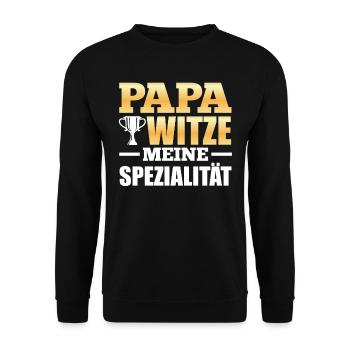Zukünftiger Vater PAPA WITZE MEINE SPEZIALITÄT - Unisex Pullover - Schwarz - Vorne - Alina (178cm) & Michal (187cm)