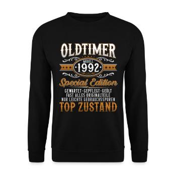 Oldtimer Baujahr Jahrgang 1992 Geburtstag Geschenk - Unisex Pullover - Schwarz - Vorne - Alina (178cm) & Michal (187cm)