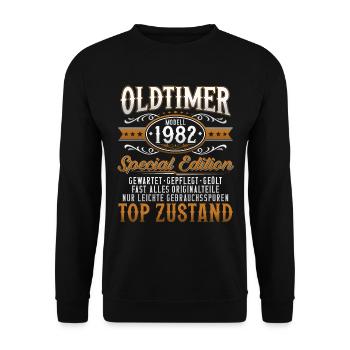 Oldtimer Baujahr Jahrgang 1982 Geburtstag Geschenk - Unisex Pullover - Schwarz - Vorne - Alina (178cm) & Michal (187cm)