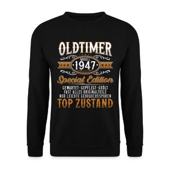 Oldtimer Baujahr Jahrgang 1947 Geburtstag Geschenk - Unisex Pullover - Schwarz - Vorne - Alina (178cm) & Michal (187cm)