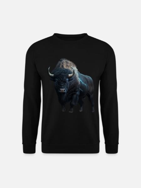 Bison schwarz Büffel mit Blitzen und Donner stark - Unisex Pullover - Schwarz