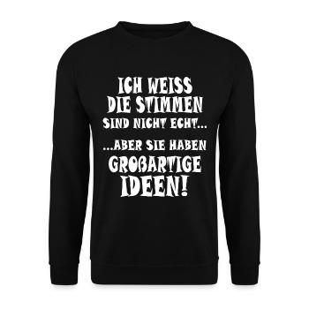 ICH WEISS DIE STIMMEN SIND NICHT ECHT - Unisex Pullover - Schwarz - Vorne - Alina (178cm) & Michal (187cm)