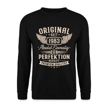Original seit 1983 Jahrgang Geburtstag Geschenk - Unisex Pullover - Schwarz - Vorne - Alina (178cm) & Michal (187cm)
