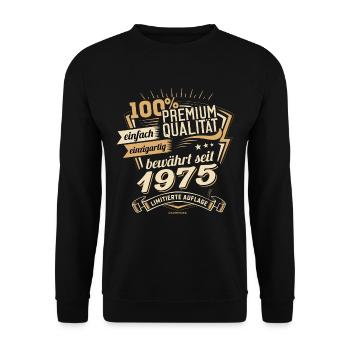 Premium Qualität seit 1975 - Geburtstags Geschenk - Unisex Pullover - Schwarz - Vorne - Alina (178cm) & Michal (187cm)