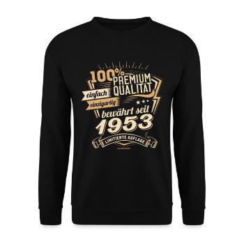 Premium Qualität seit 1953 - Geburtstags Geschenk - Unisex Pullover - Schwarz - Vorne - Alina (178cm) & Michal (187cm)