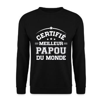 Fête Grand-Père - Certifié Meilleur Papou du Monde - Sweat-shirt Unisexe - noir - Devant - Alina (178cm) & Michal (187cm)