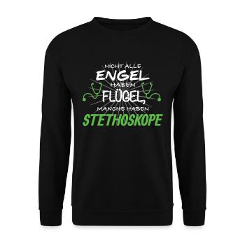 Engel Flügel Arzt Ärztin Stethoskop Medizin - Unisex Pullover - Schwarz - Vorne - Alina (178cm) & Michal (187cm)