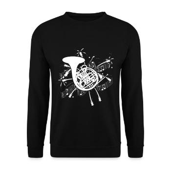 French Horn Spieler T-Shirt Geschenk - Unisex Pullover - Schwarz - Vorne - Alina (178cm) & Michal (187cm)