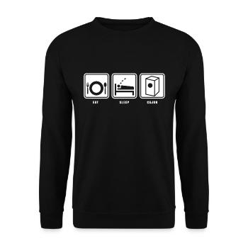 Eat Sleep Cajón Repeat T-Shirt Geschenk Cajon - Unisex Pullover - Schwarz - Vorne - Alina (178cm) & Michal (187cm)