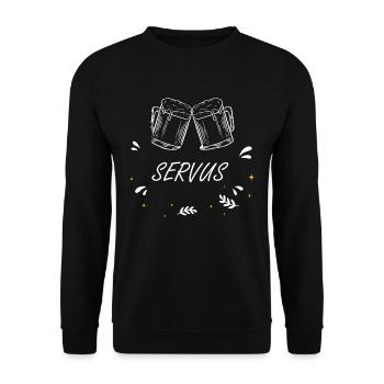 Servus Trachten Bayern Bierzelt Saufen - Unisex Pullover - Schwarz - Vorne - Alina (178cm) & Michal (187cm)