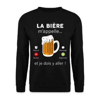 L' appel de bière idée cadea papa, papy - Sweat-shirt Unisexe - noir - Devant - Alina (178cm) & Michal (187cm)