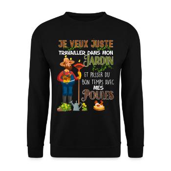Garten und Hühner.png - Unisex Pullover - Schwarz - Vorne - Alina (178cm) & Michal (187cm)