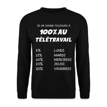 Le teletravail un vrai plaisir cadeau salarié - Sweat-shirt Unisexe - noir - Devant - Alina (178cm) & Michal (187cm)