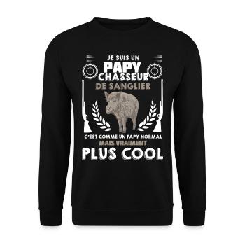 Papy Chasseur De Sanglier Humour Papi Chasse - Sweat-shirt Unisexe - noir - Devant - Alina (178cm) & Michal (187cm)