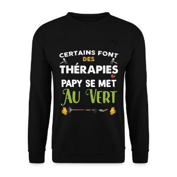 Papy thérapie au vert Idée Cadeau Homme jardinage - Sweat-shirt Unisexe - noir - Devant - Alina (178cm) & Michal (187cm)