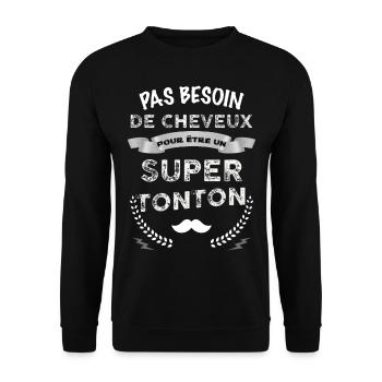 Super Tonton Chauve avec moustache - Sweat-shirt Unisexe - noir - Devant - Alina (178cm) & Michal (187cm)