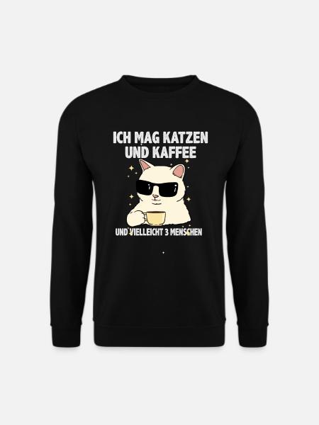 Ich mag Katzen und Kaffee coole Katze Sonnenbrille - Unisex Pullover - Schwarz