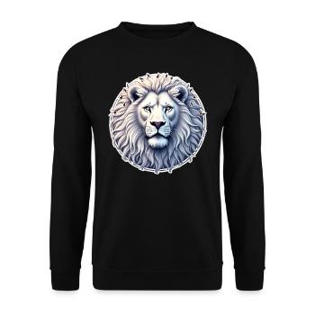 Majestätisches Porträt eines weißen Löwen - Unisex Pullover - Schwarz - Vorne - Alina (178cm) & Michal (187cm)