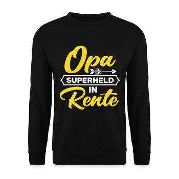Opa Superheld in Rente Spruch - Unisex Pullover - Schwarz - Vorne - Alina (178cm) & Michal (187cm)