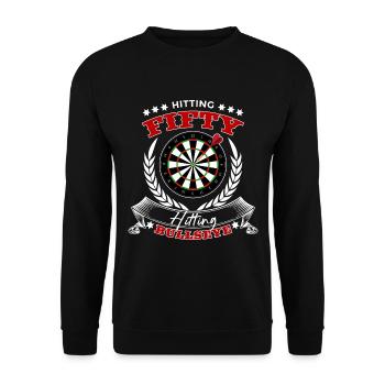 50 Geburtstag Darts Dartspieler Geschenkidee rund - Unisex Pullover - Schwarz - Vorne - Alina (178cm) & Michal (187cm)