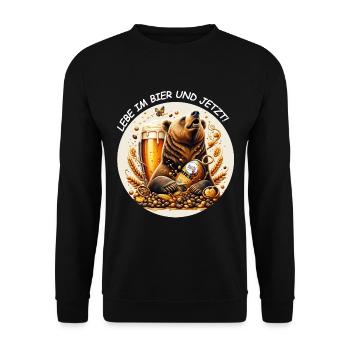 Lebe im Bier und jetzt - Unisex Pullover - Schwarz - Vorne - Alina (178cm) & Michal (187cm)