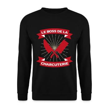 boss charcuterie boucher viande charcuterie - Sweat-shirt Unisexe - noir - Devant - Alina (178cm) & Michal (187cm)