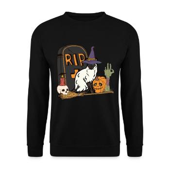 Süße und gruselige Halloween Siamkatze - Unisex Pullover - Schwarz - Vorne - Alina (178cm) & Michal (187cm)